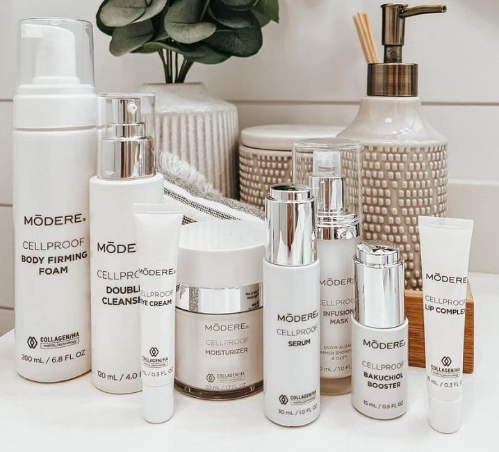 modere cellproof skin care collagen skincare routine australia eye cream bakuchiol booster serum moisturiser lip complex double cleanser
